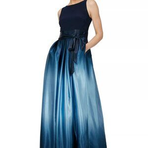 SLNY Ombre Satin Bow Gown Size 4P Navy/Wedgewood